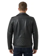 Mens Quilted Motorcycle Black Leather Jacket