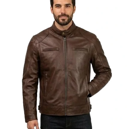 Cafe Racer Brown Slimfit Genuine Leather Jacket for Mens