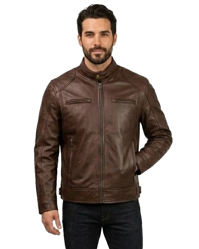 Cafe Racer Brown Slimfit Genuine Leather Jacket for Mens