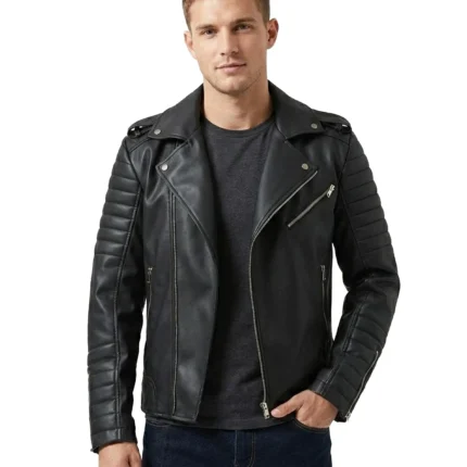 Men’s Black Quilted and Padded Motorcycle Leather Jacket